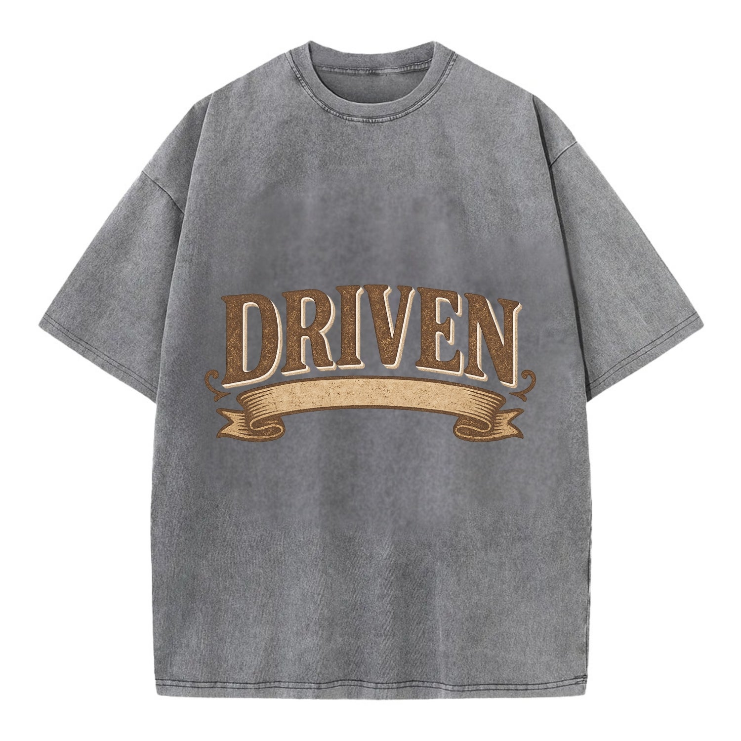 Bold typography design - "DRIVEN" - motivated, focused on goals - Vintage T-shirt - Grey