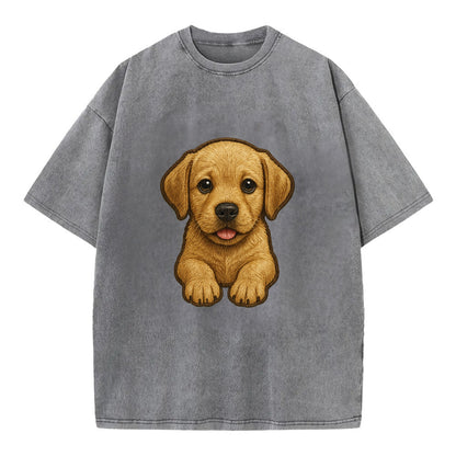 Baby Labrador Retriever Puppy - yellow/black/chocolate, soulful eyes, soft ears, - Vintage T-shirt - Grey