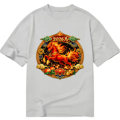 FIRE HORSE | Flaming mane and tail horse | Blazing orange and red colors | - Classic T-shirt - Grey