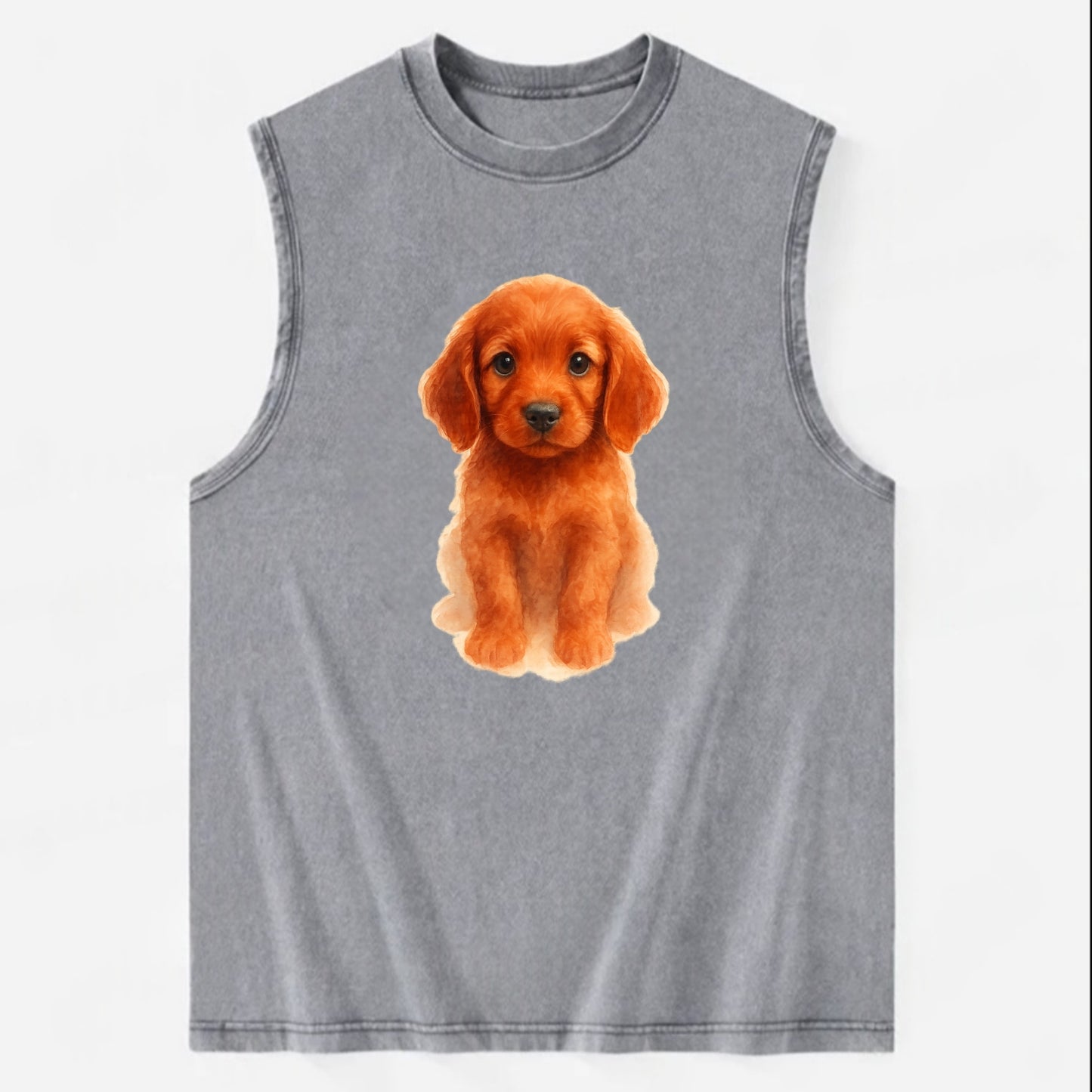 Baby Irish Setter Puppy - mahogany red coat, feathered ears, friendly eyes, - Vintage Washed Tank - Grey