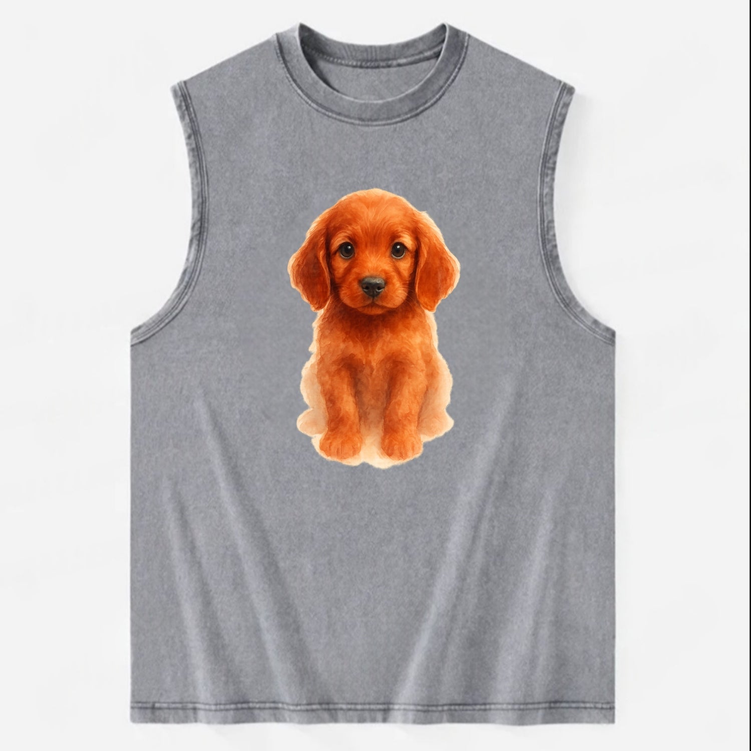Baby Irish Setter Puppy - mahogany red coat, feathered ears, friendly eyes, - Vintage Washed Tank - Grey