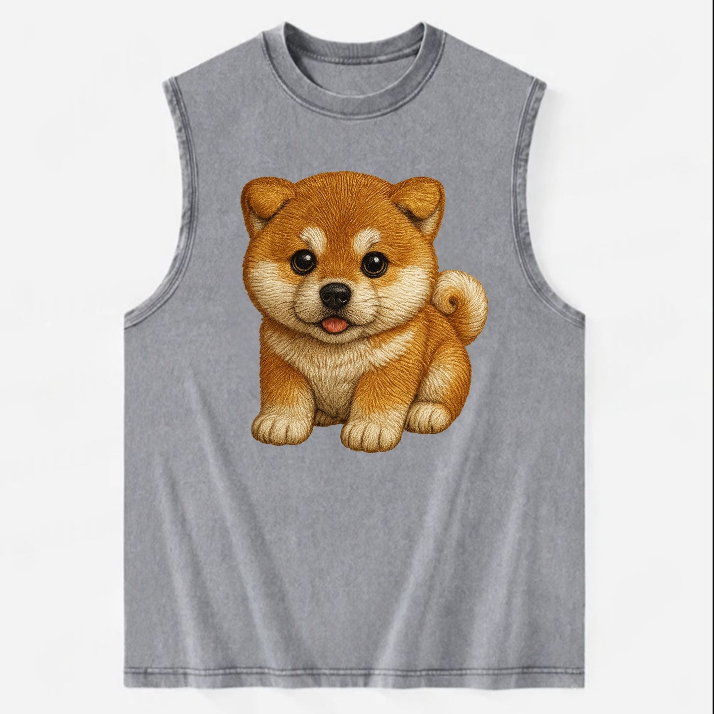 Baby Akita Puppy - fluffy bear-like, curled tail, dignified eyes, - Vintage Washed Tank - Grey
