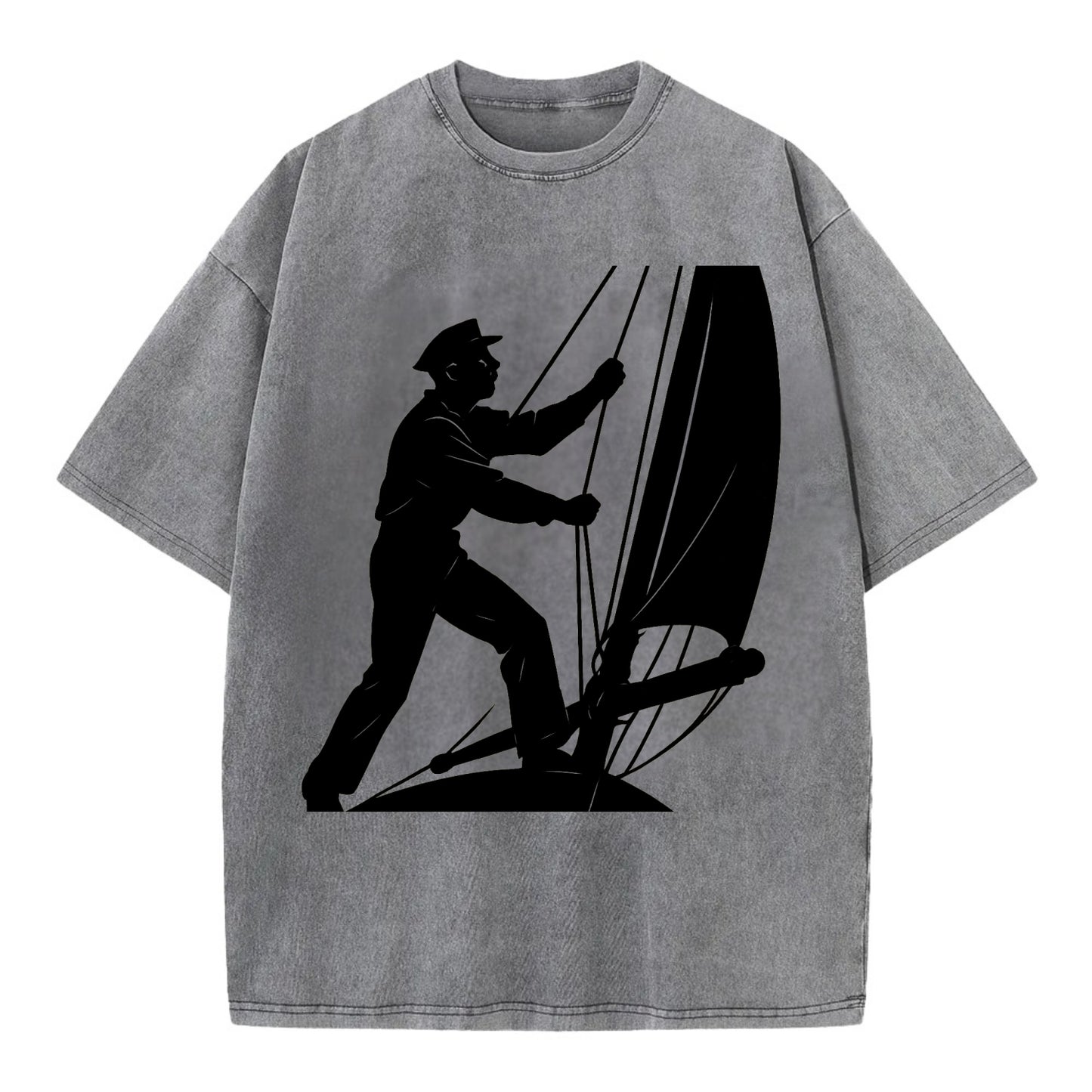Sailor adjusting the boom on a sailboat - Vintage T-shirt - Grey