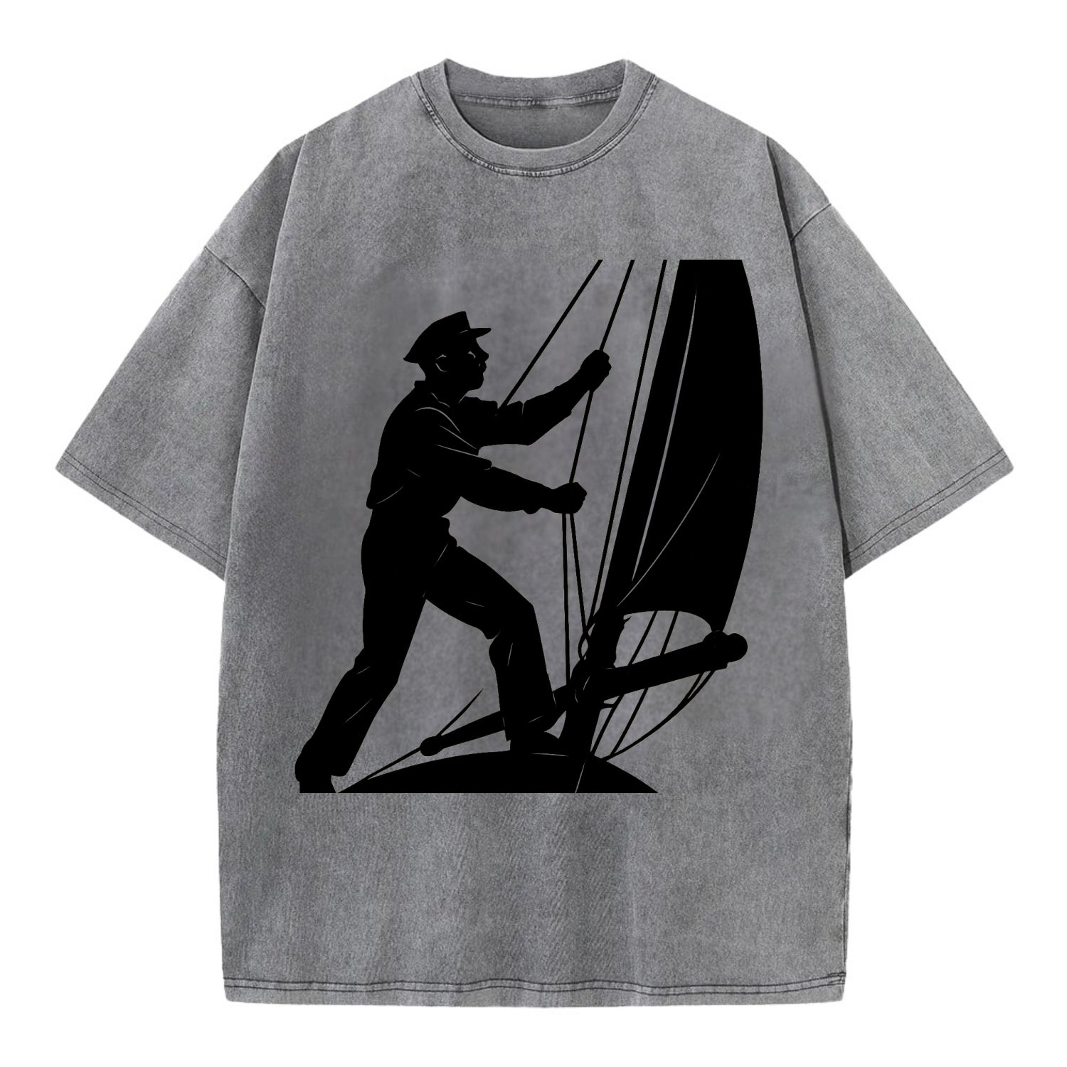 Sailor adjusting the boom on a sailboat - Vintage T-shirt - Grey