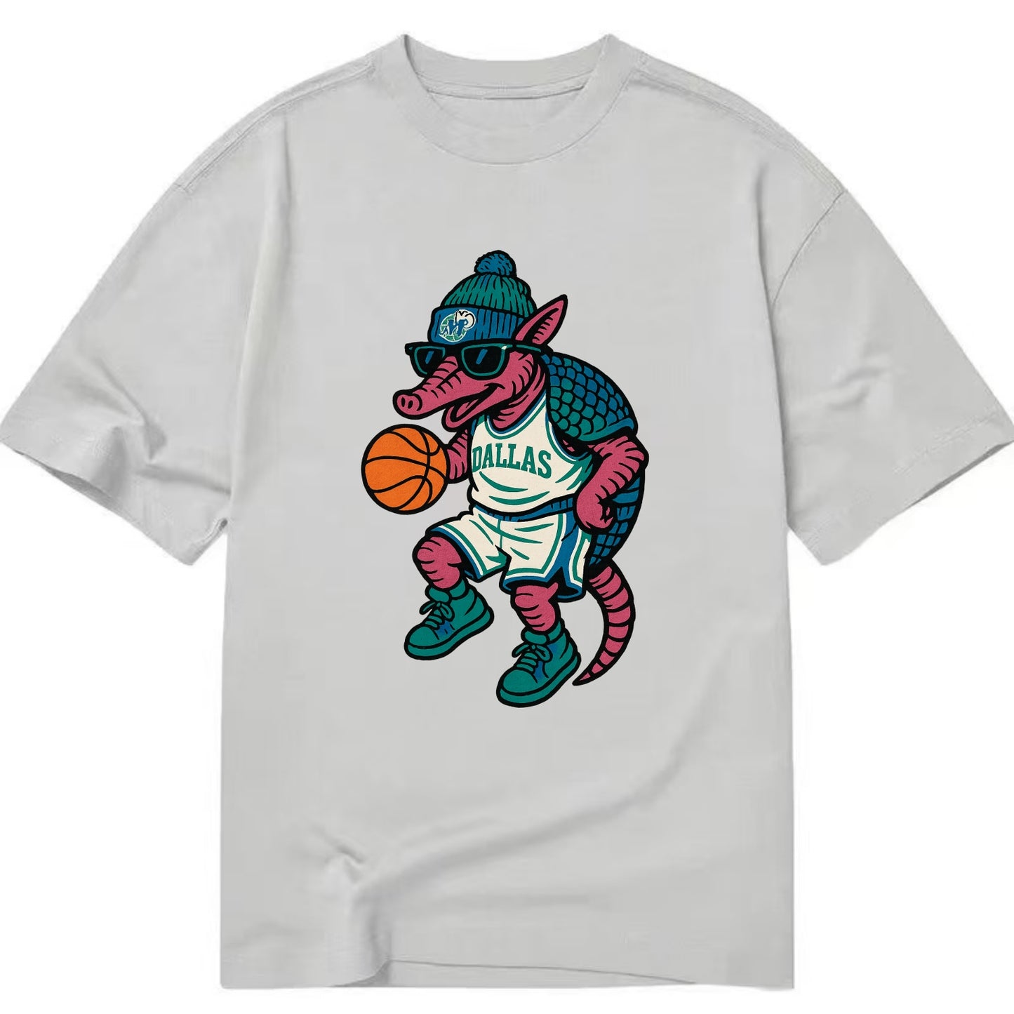 Dallas Armadillo wearing Mavericks beanie with cowboy hat patch and wayfarer - Classic T-shirt - Grey
