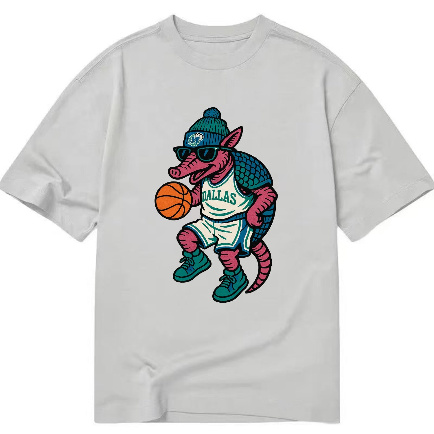 Dallas Armadillo wearing Mavericks beanie with cowboy hat patch and wayfarer - Classic T-shirt - Grey