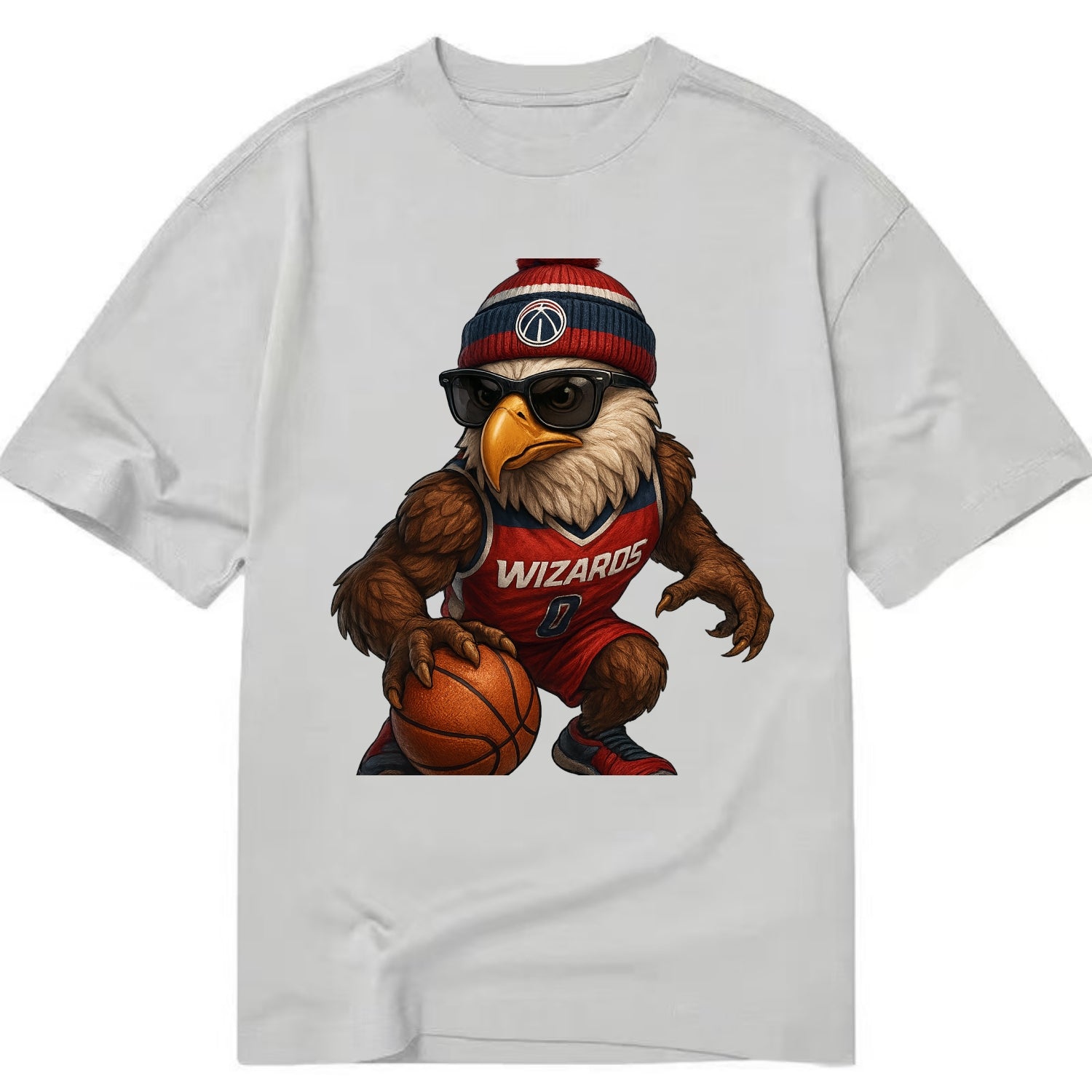 DC Eagle wearing Wizards red white and blue beanie with monument patch and - Classic T-shirt - Grey