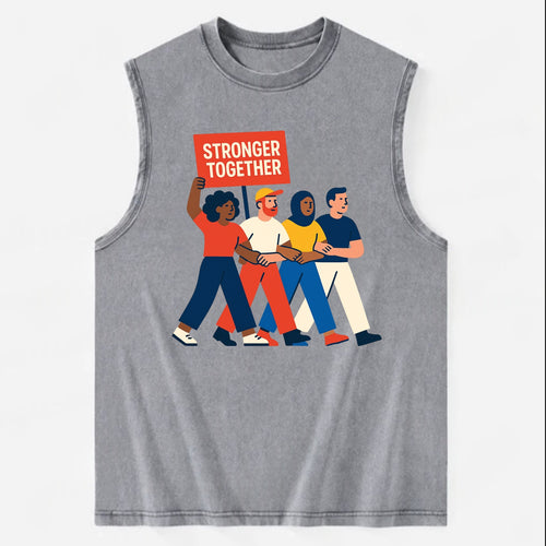 Peaceful protesters marching with linked arms - Stronger Together - - Vintage Washed Tank