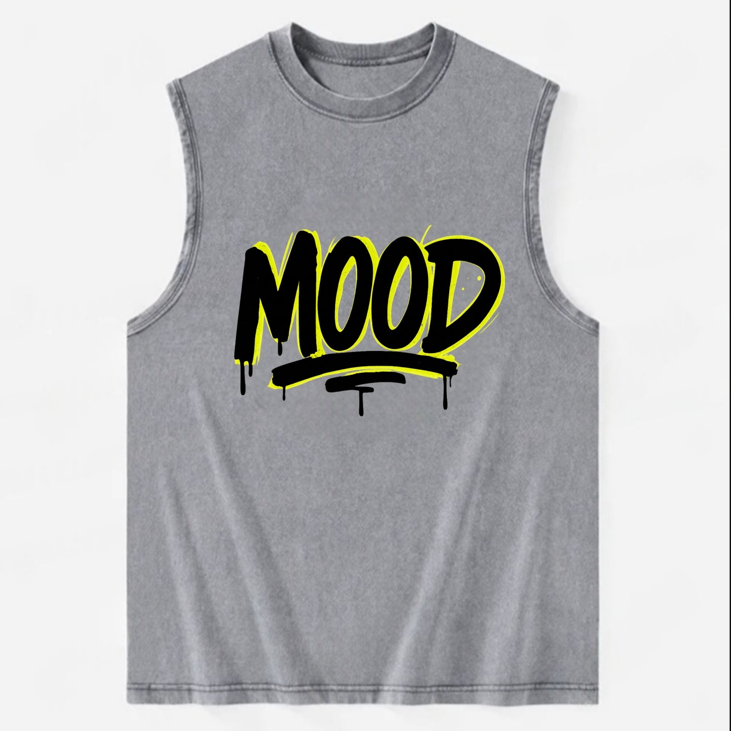 Bold typography design - "MOOD" - current state, feeling it - Vintage Washed Tank - Grey
