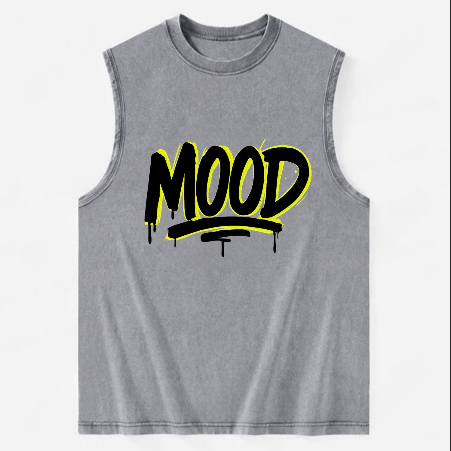 Bold typography design - "MOOD" - current state, feeling it - Vintage Washed Tank - Grey