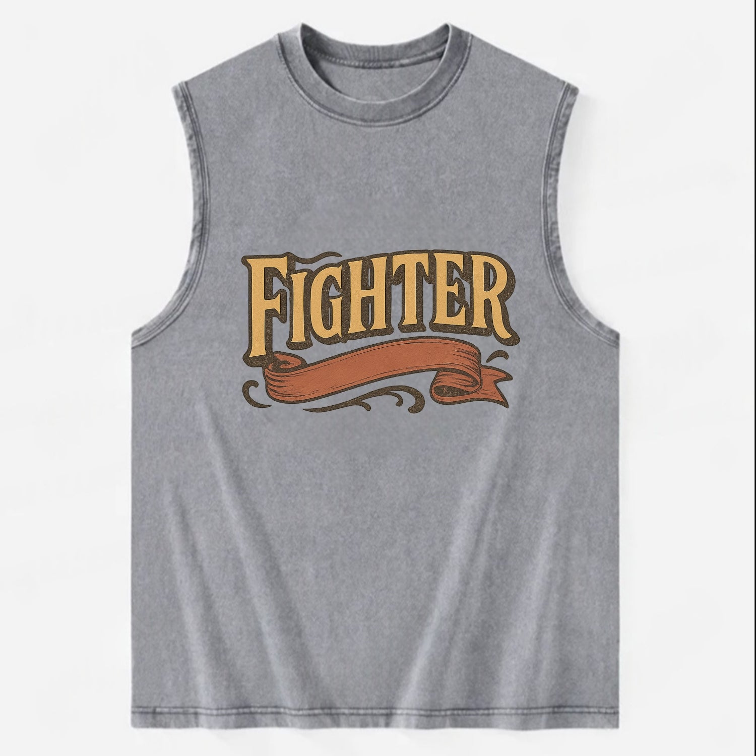 Bold typography design - "FIGHTER" - never giving up, battling on - Vintage Washed Tank - Grey