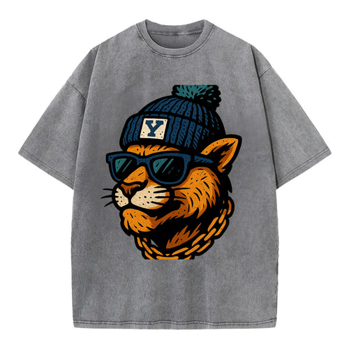 Provo Cougar wearing BYU beanie with Y patch - Vintage T-shirt