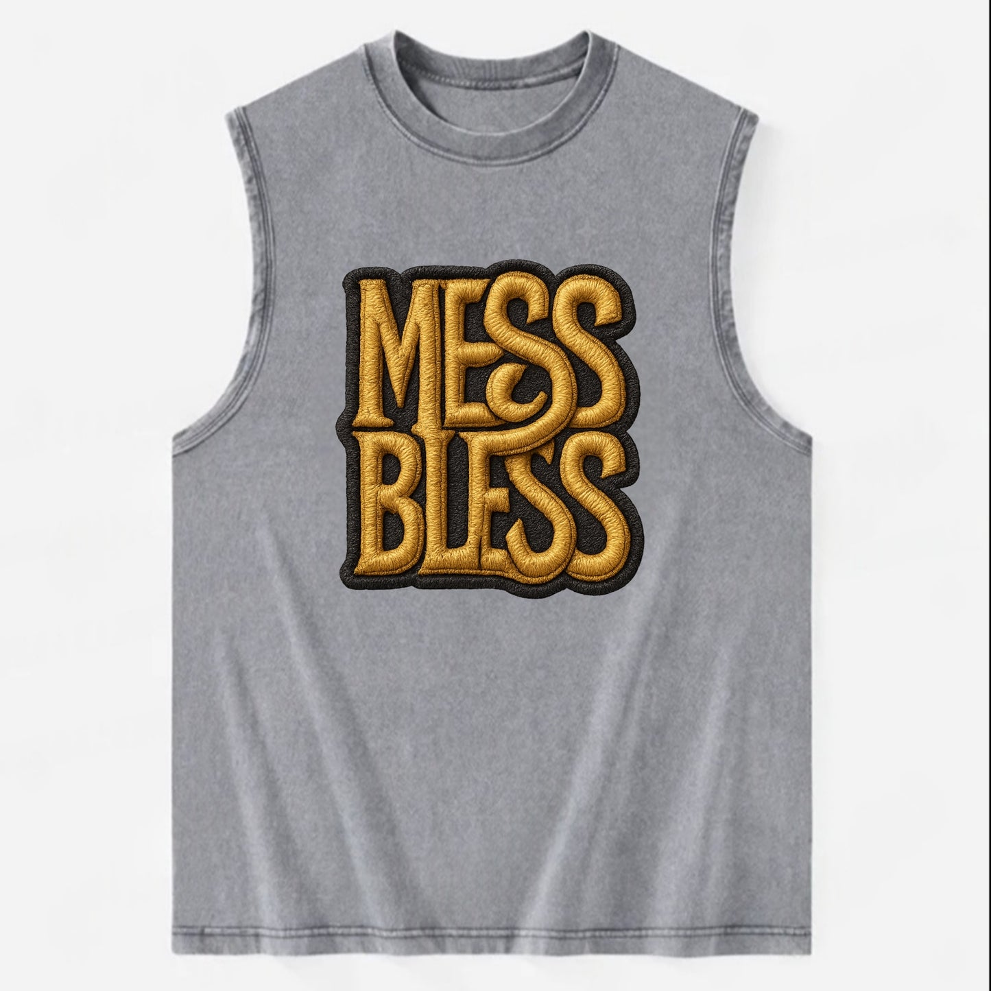 MESS;BLESS UP Gold Metallic Visor - Vintage Washed Tank - Grey