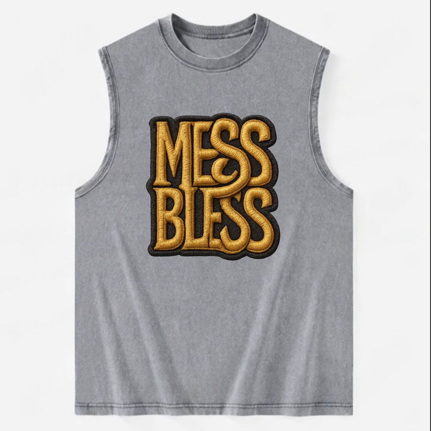 MESS;BLESS UP Gold Metallic Visor - Vintage Washed Tank - Grey