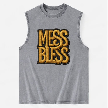 MESS;BLESS UP Gold Metallic Visor - Vintage Washed Tank - Grey