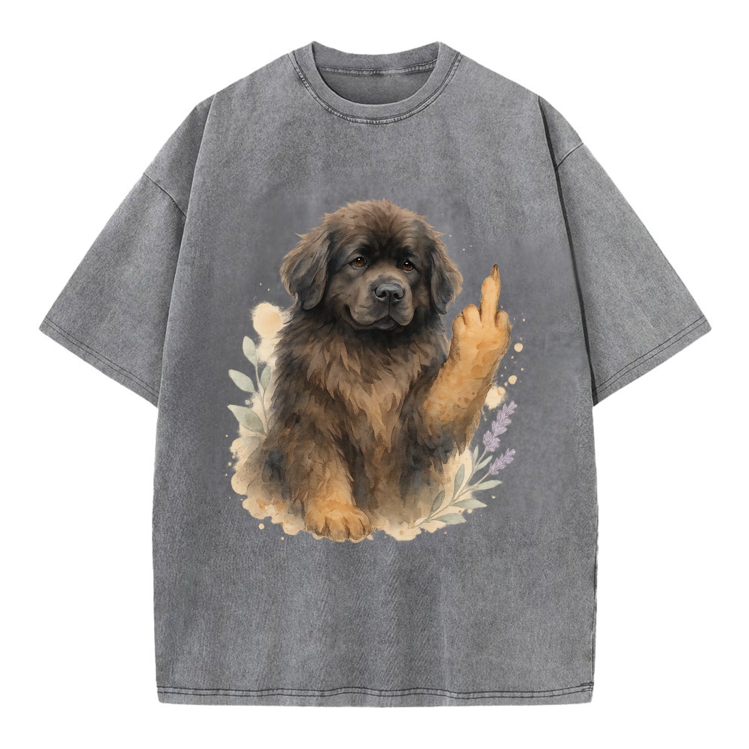 Newfoundland fluffy bear-like with webbed paws, massive gentle paw up - Vintage T-shirt - Grey