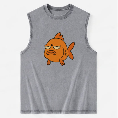The Goldfish Judging Silently - Vintage Washed Tank - Grey
