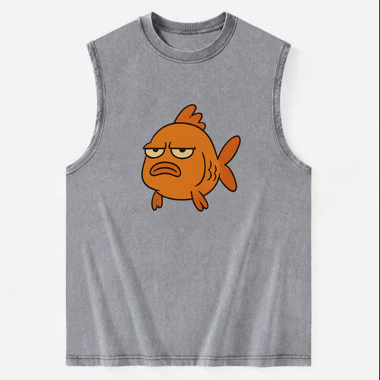 The Goldfish Judging Silently - Vintage Washed Tank - Grey