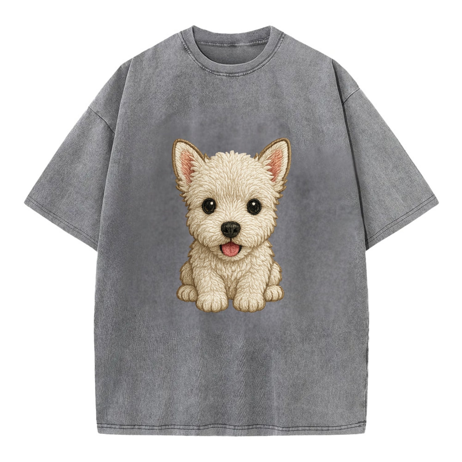 Baby West Highland White Terrier Puppy - all white, pointed ears, dark eyes, - Vintage T-shirt - Grey