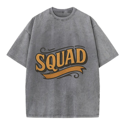 Bold typography design - "SQUAD" - your crew, your people - Vintage T-shirt - Grey