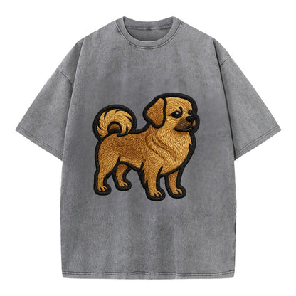 Tibetan Spaniel - Modern Tibetan breed d - Vintage T-shirt - Grey