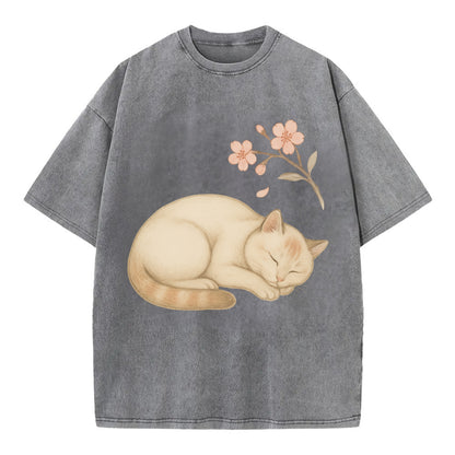Zen Garden Cat  - Vintage T-shirt - Grey
