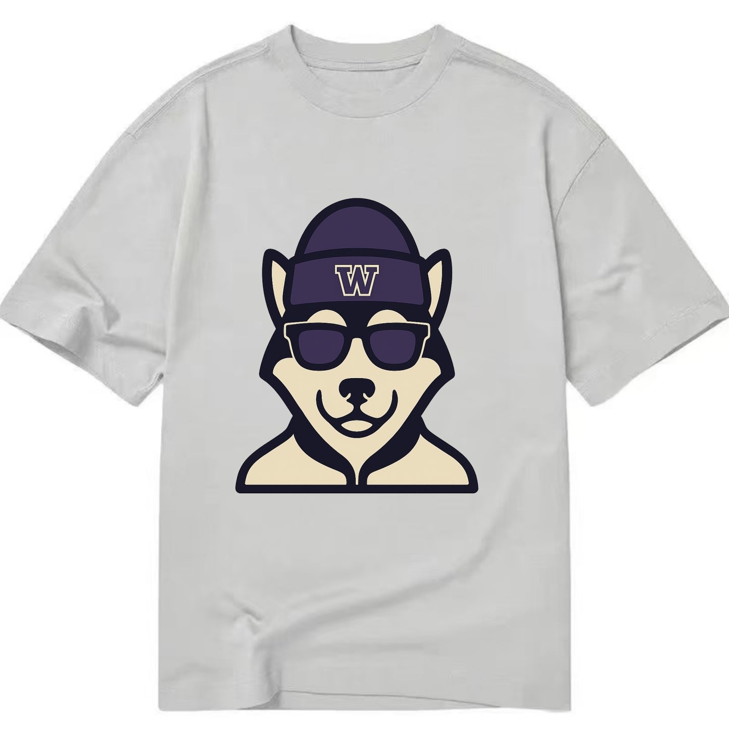 Seattle Husky wearing Washington beanie with W patch - Classic T-shirt - Grey