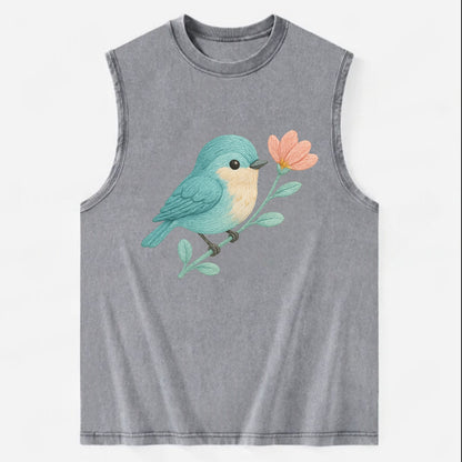 Aqua Chickadee - Vintage Washed Tank - Grey
