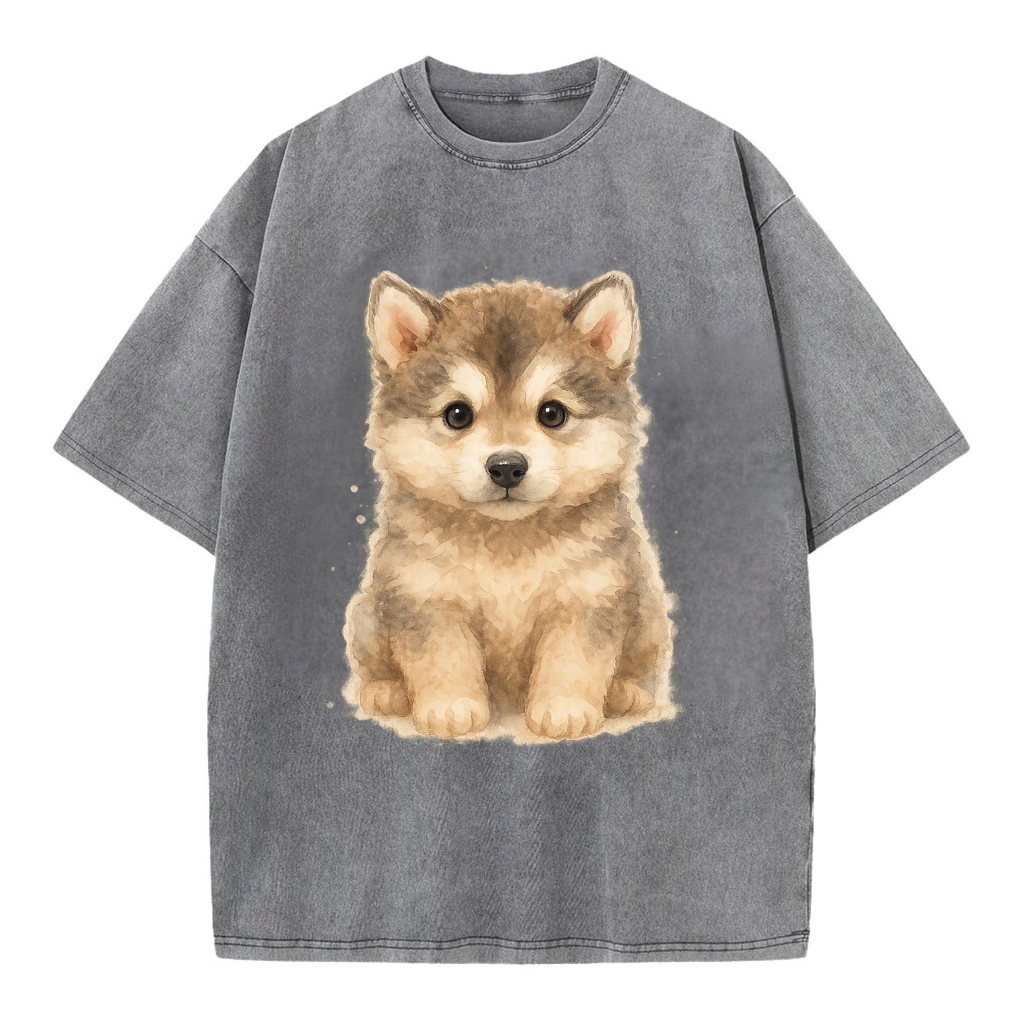 Baby Alaskan Malamute Puppy - wolf-like, fluffy coat, friendly eyes, - Vintage T-shirt - Grey