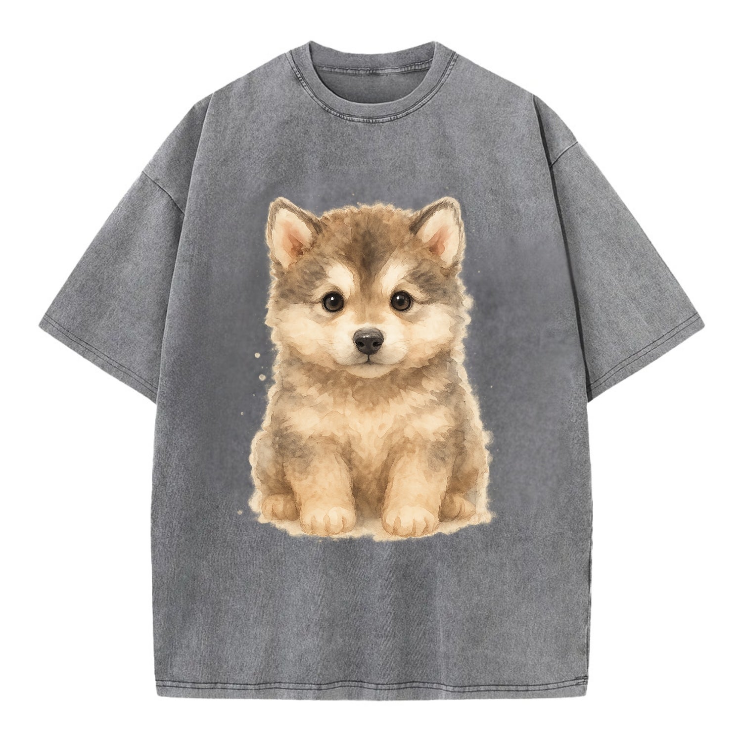 Baby Alaskan Malamute Puppy - wolf-like, fluffy coat, friendly eyes, - Vintage T-shirt - Grey
