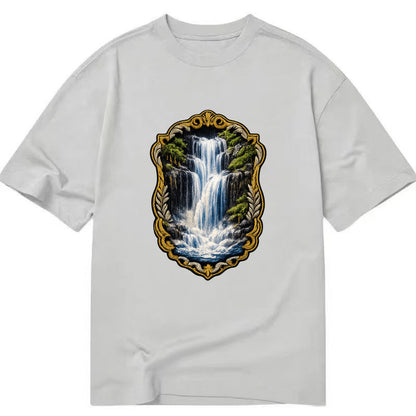WATERFALL CASCADE - falling water with mist in blue and white , nature wonder - Classic T-shirt - Grey
