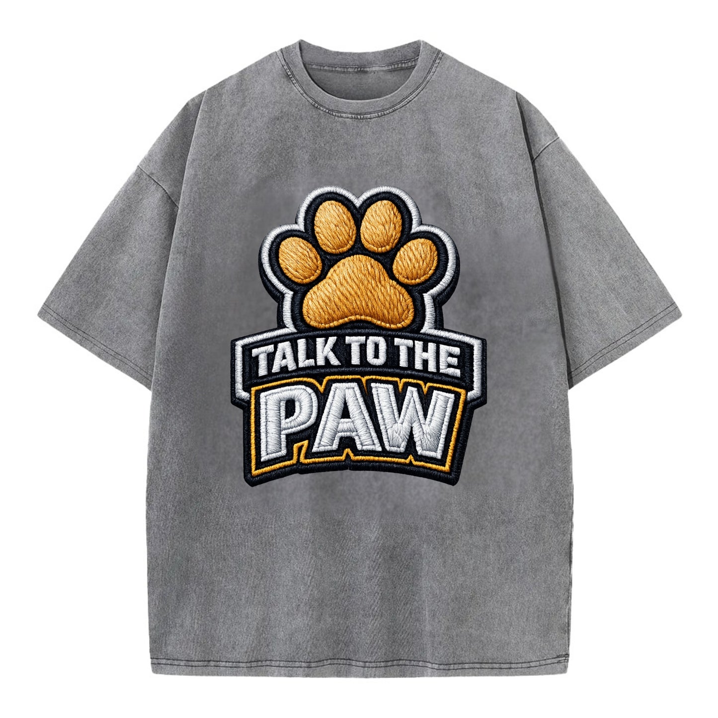 TALK TO THE PAW - raised paw in tan , sassy pet - Vintage T-shirt - Grey