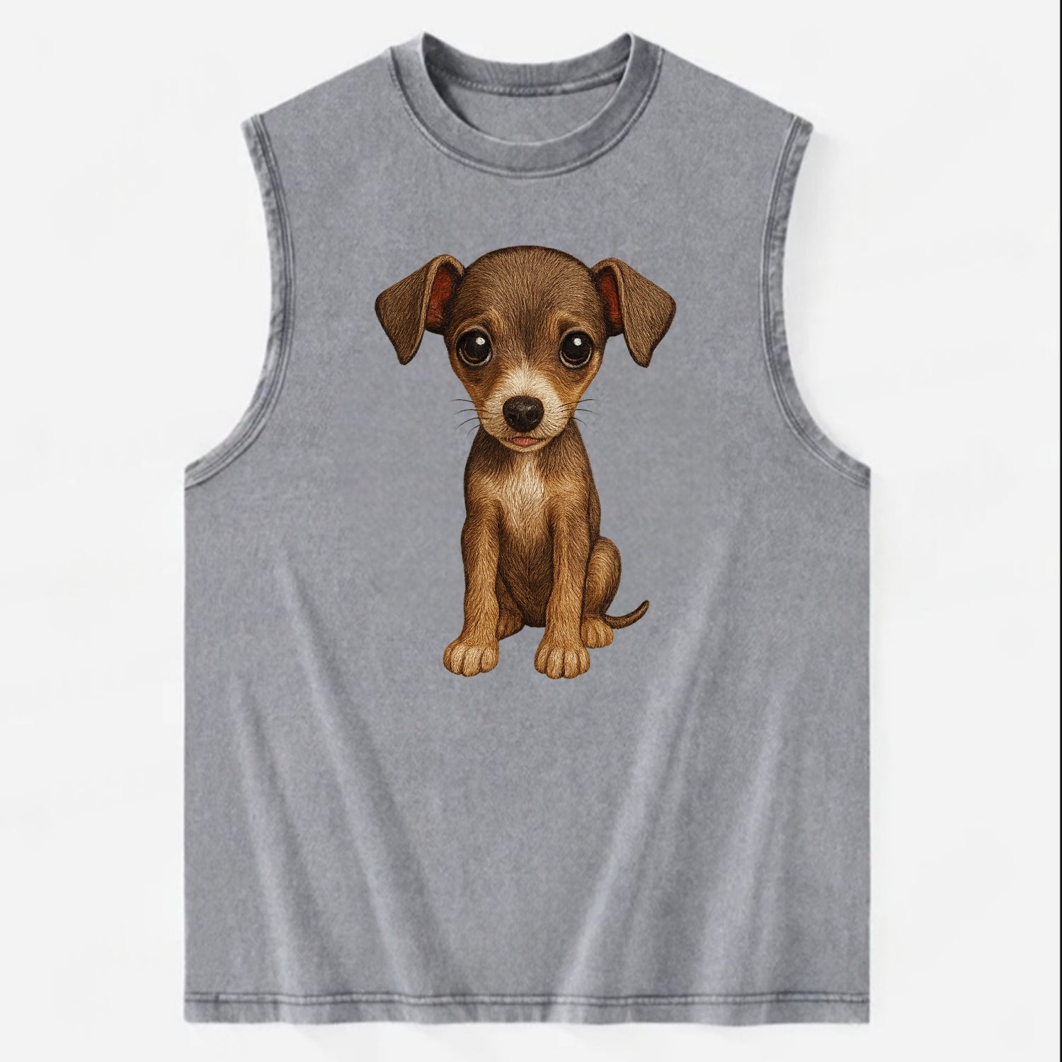 Baby Italian Greyhound Puppy - sleek tiny body, long legs, gentle eyes, - Vintage Washed Tank - Grey