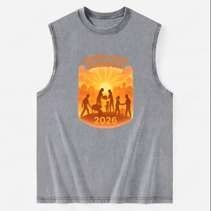 Local communities thriving with shared resources - "Neighbors Helping - Vintage Washed Tank - Grey