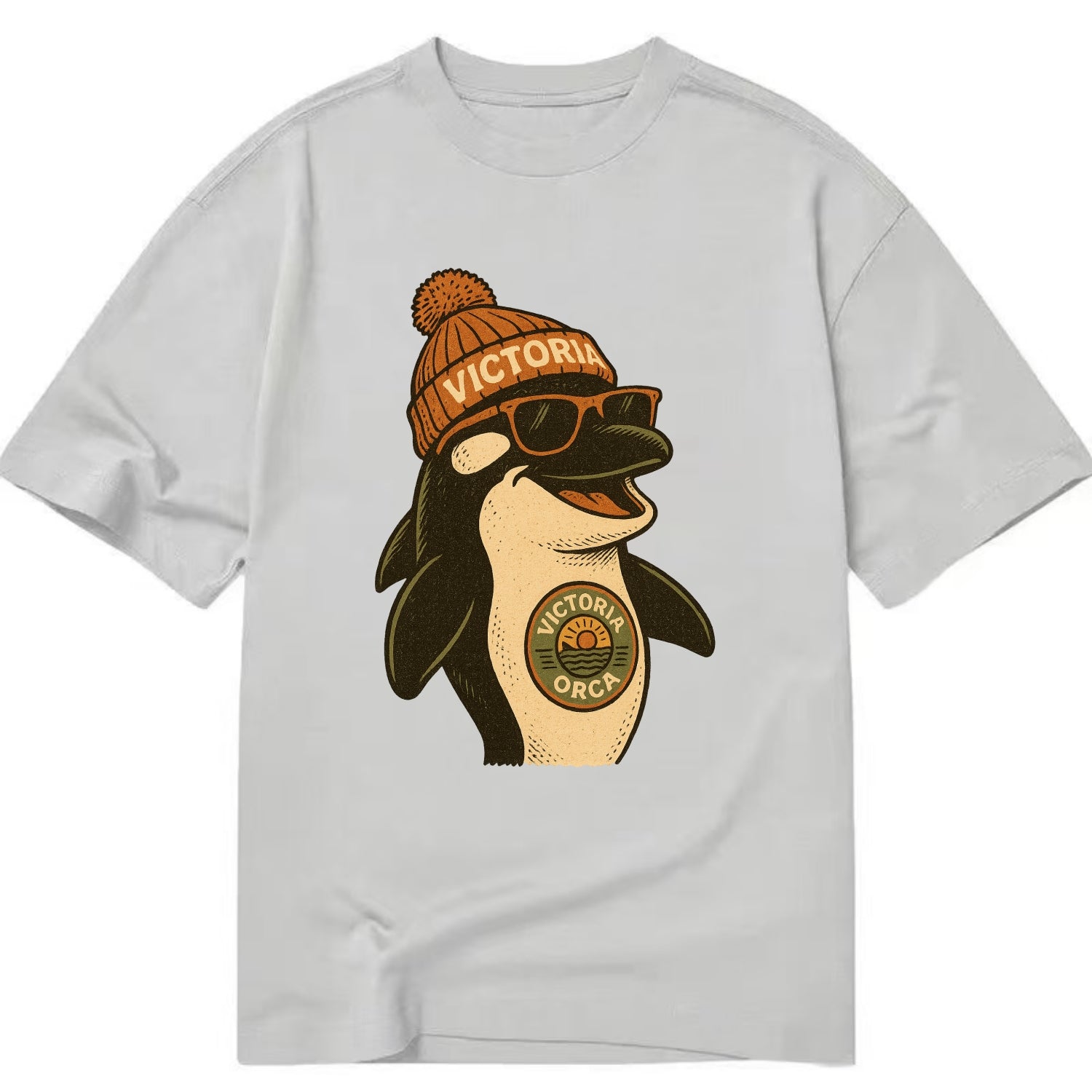 Victoria Orca wearing Victoria beanie wi - Classic T-shirt - Grey