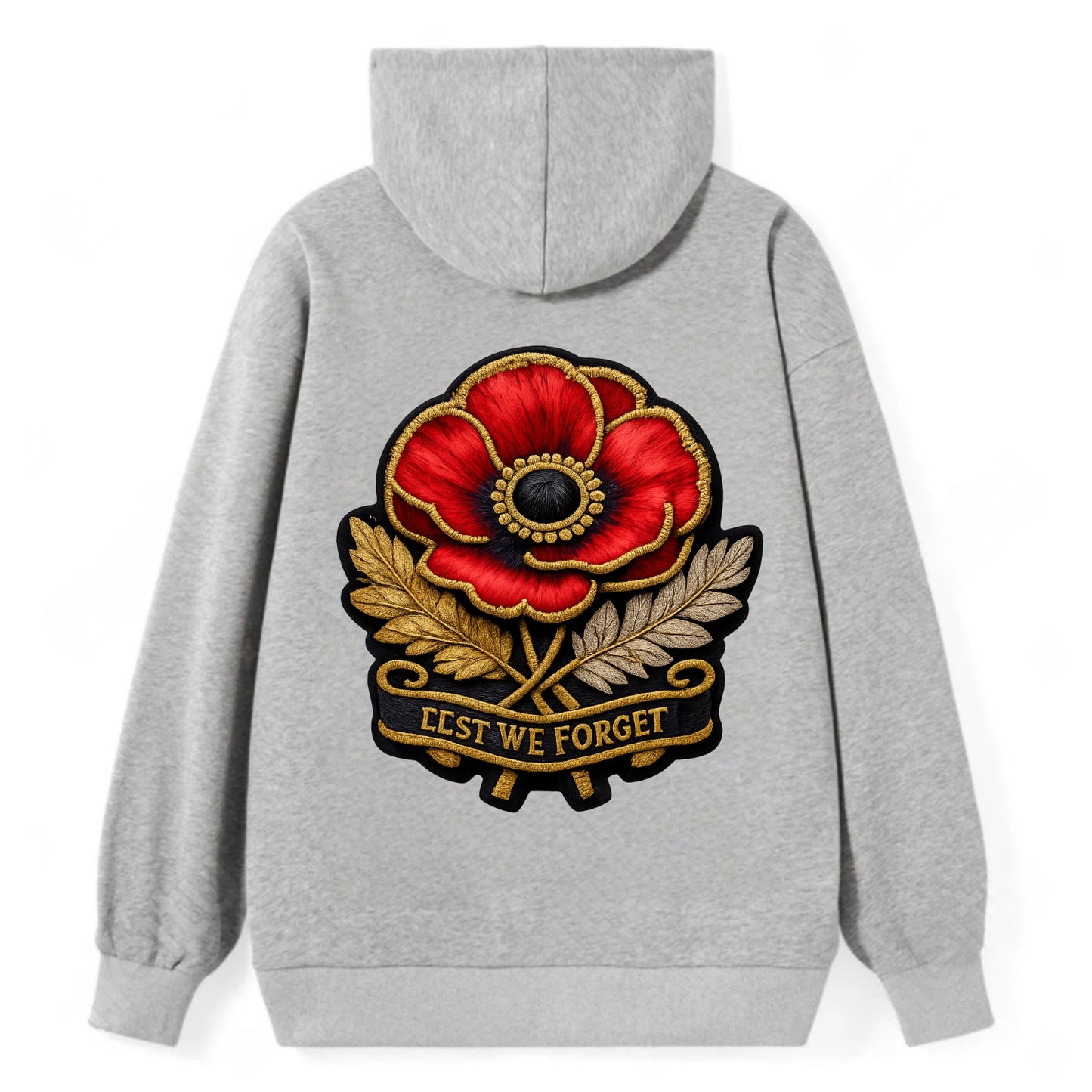 MEMORIAL POPPY - red poppy flower in scarlet , remembrance - Classic Pullover Hoodie - Grey