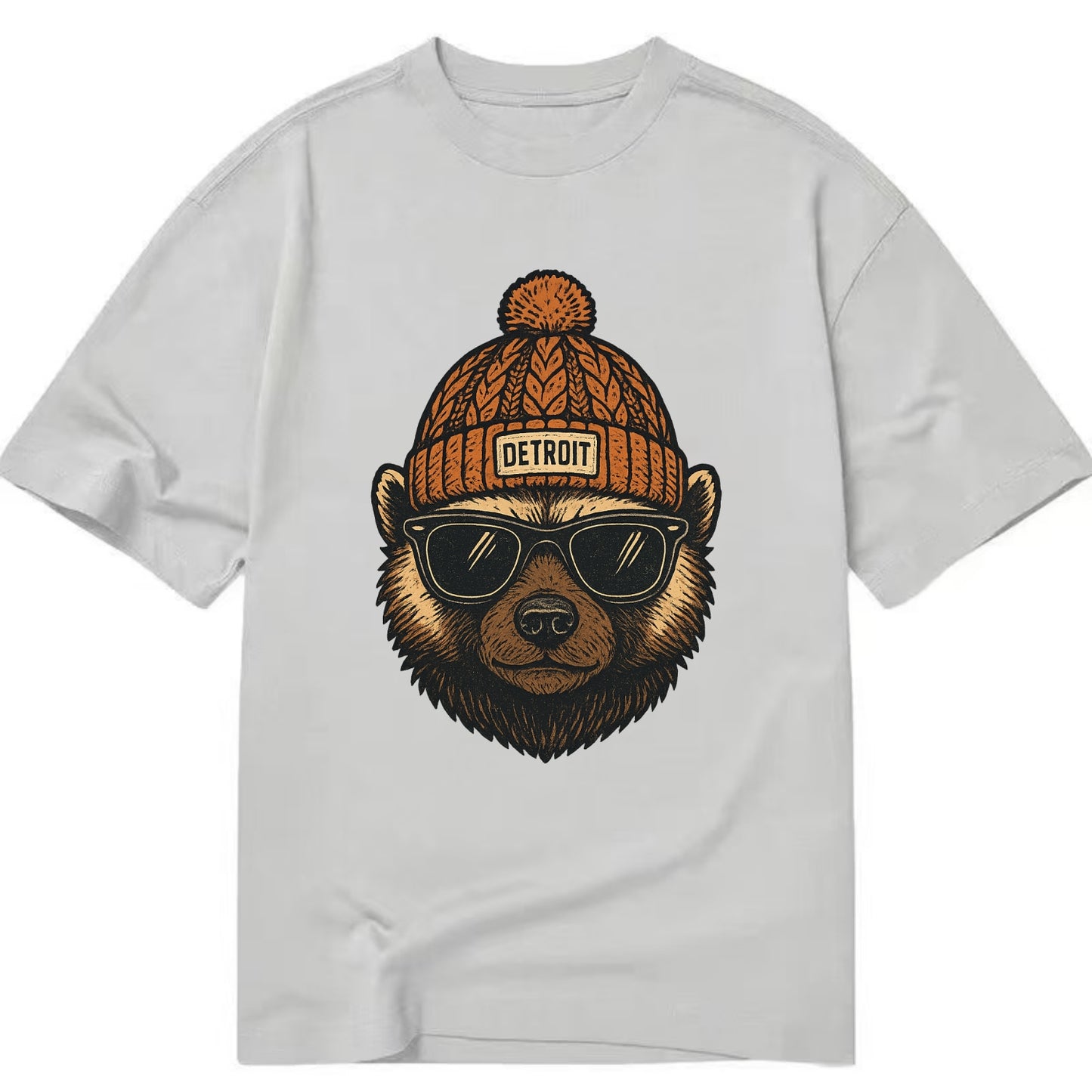 Detroit Wolverine wearing Detroit beanie with pom pom and wayfarer sunglasses - Classic T-shirt - Grey