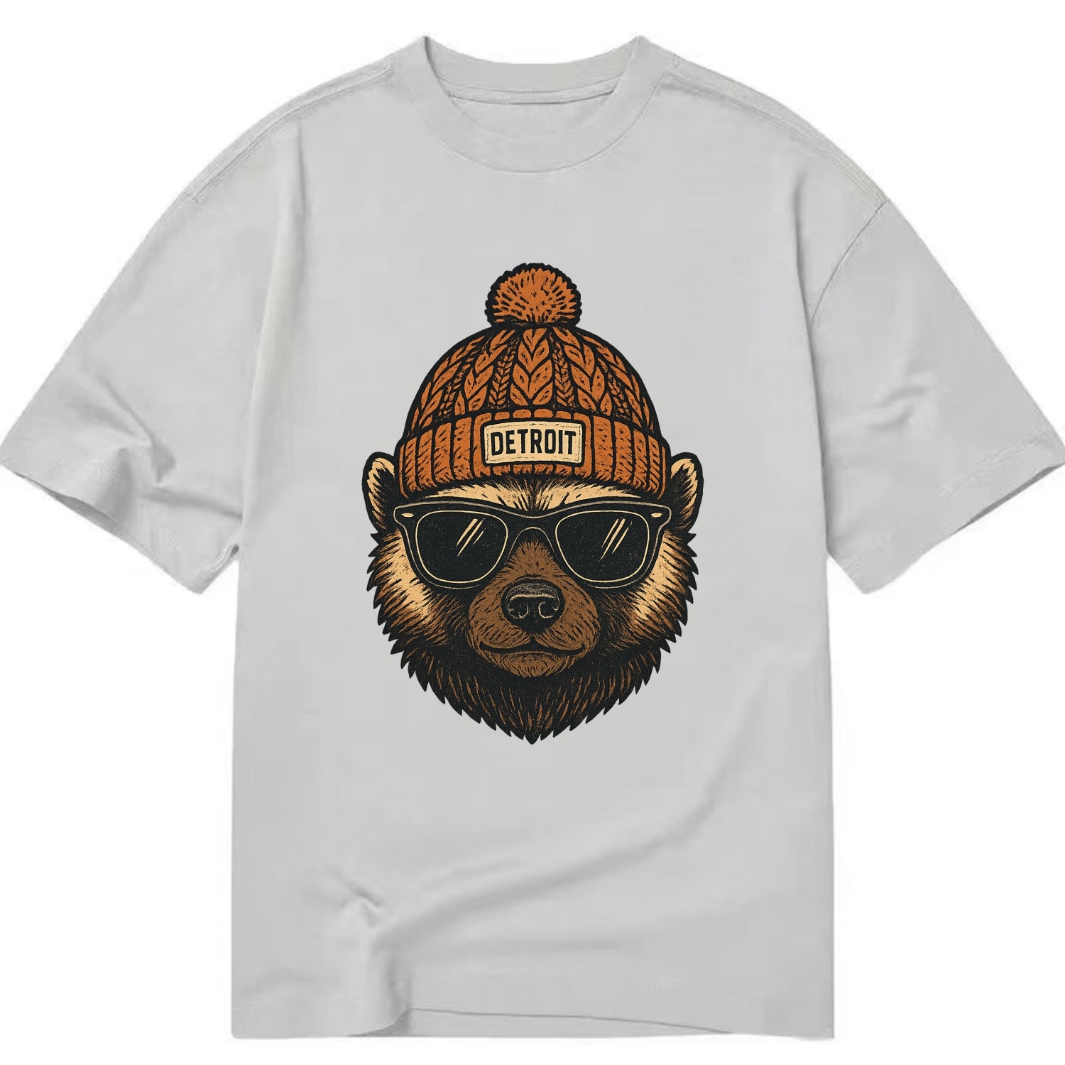 Detroit Wolverine wearing Detroit beanie with pom pom and wayfarer sunglasses - Classic T-shirt - Grey