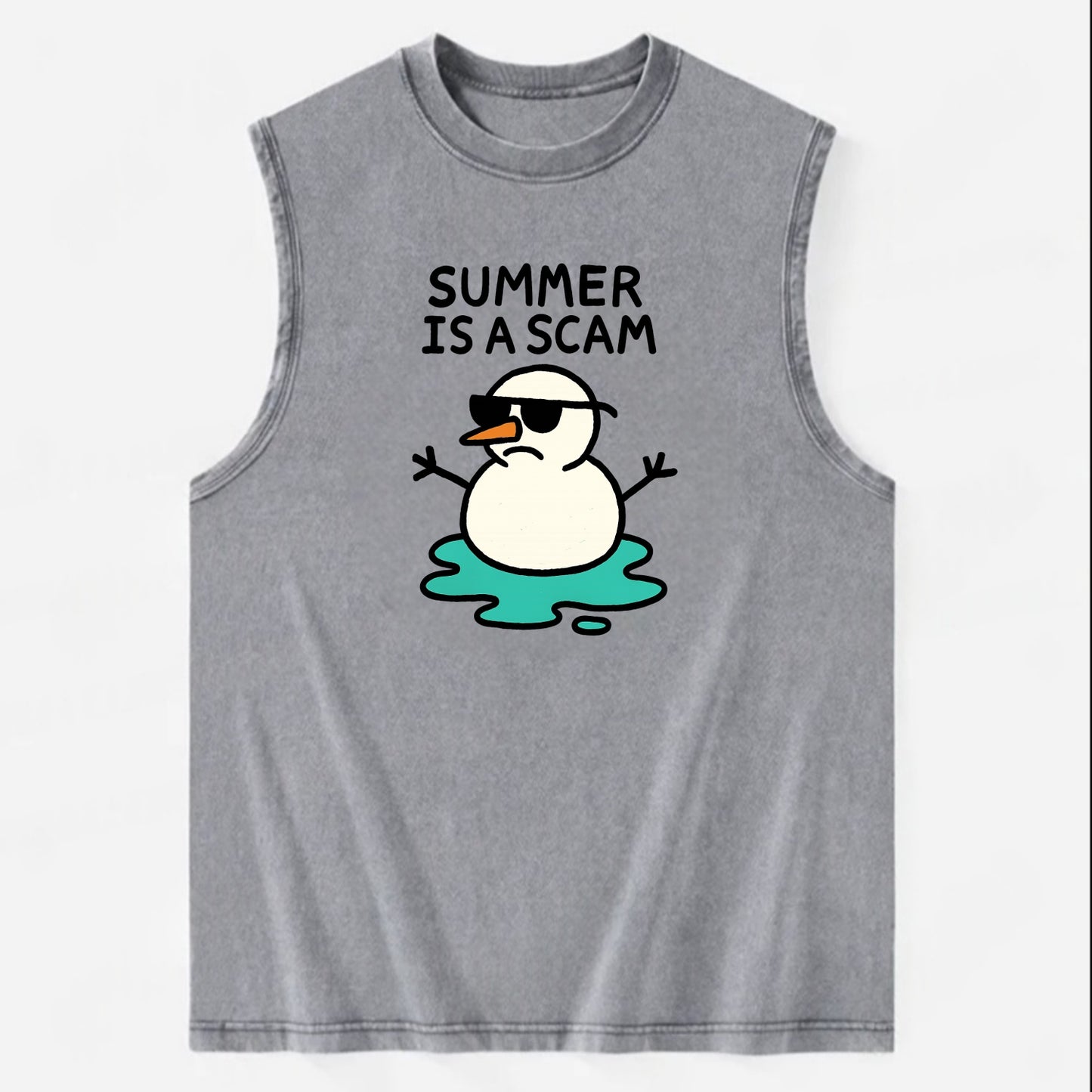 SUMMER IS A SCAM | Melting snowman in sunglasses - Vintage Washed Tank - Grey