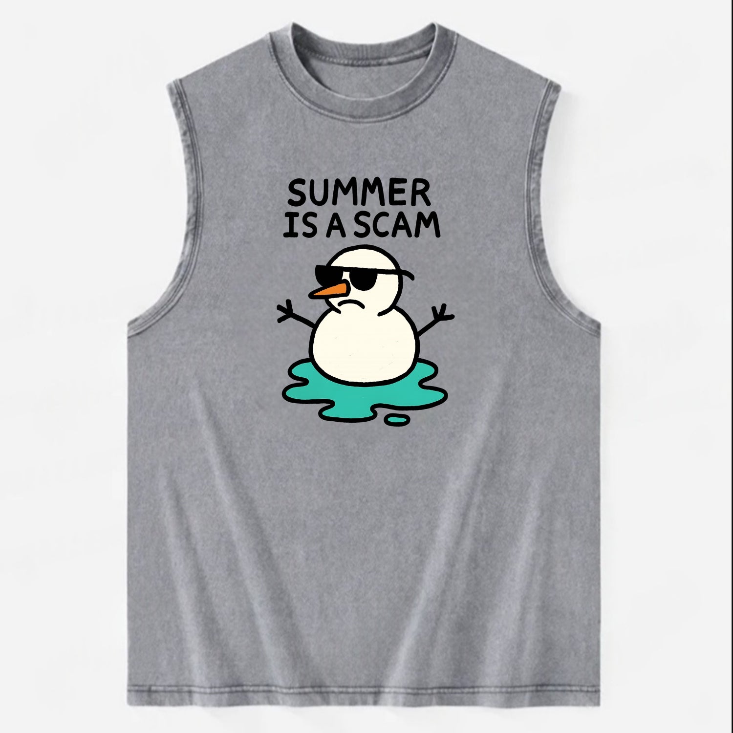 SUMMER IS A SCAM | Melting snowman in sunglasses - Vintage Washed Tank - Grey