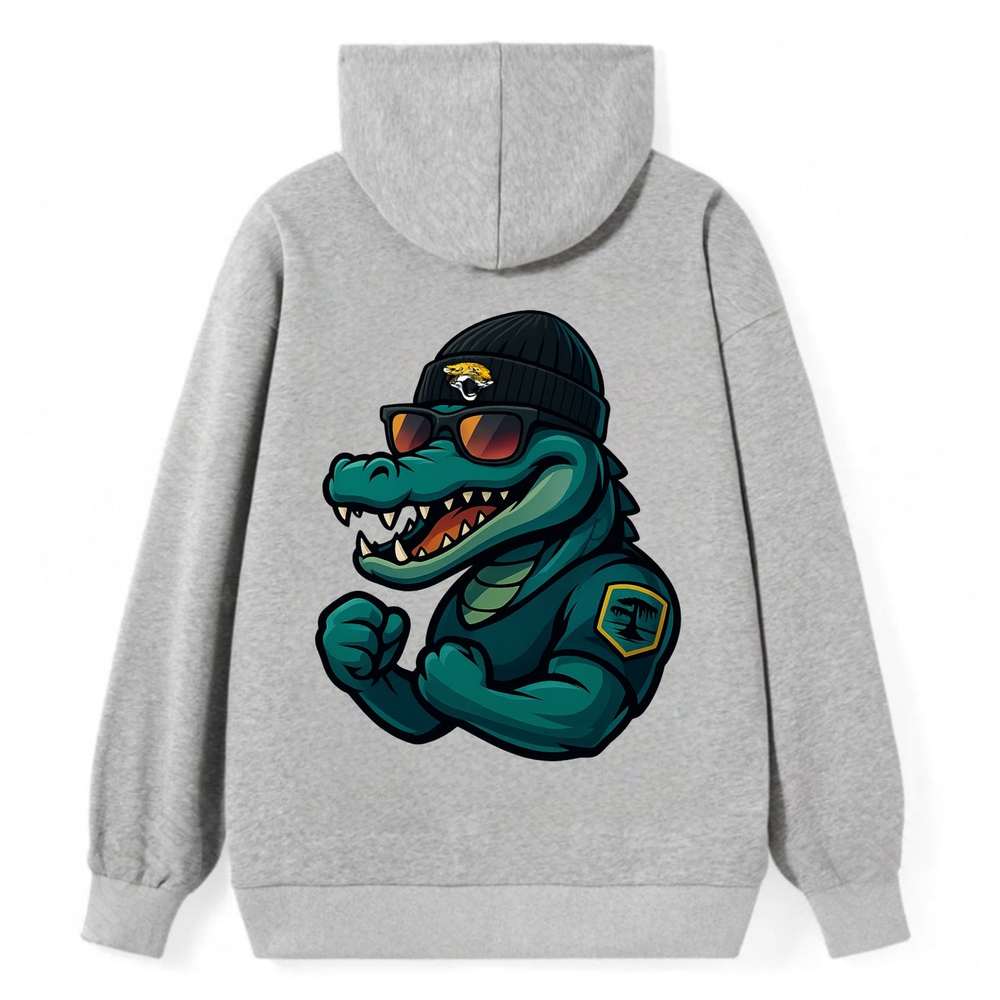 Jacksonville Alligator wearing Jaguars beanie with swamp patch and - Classic Pullover Hoodie - Grey