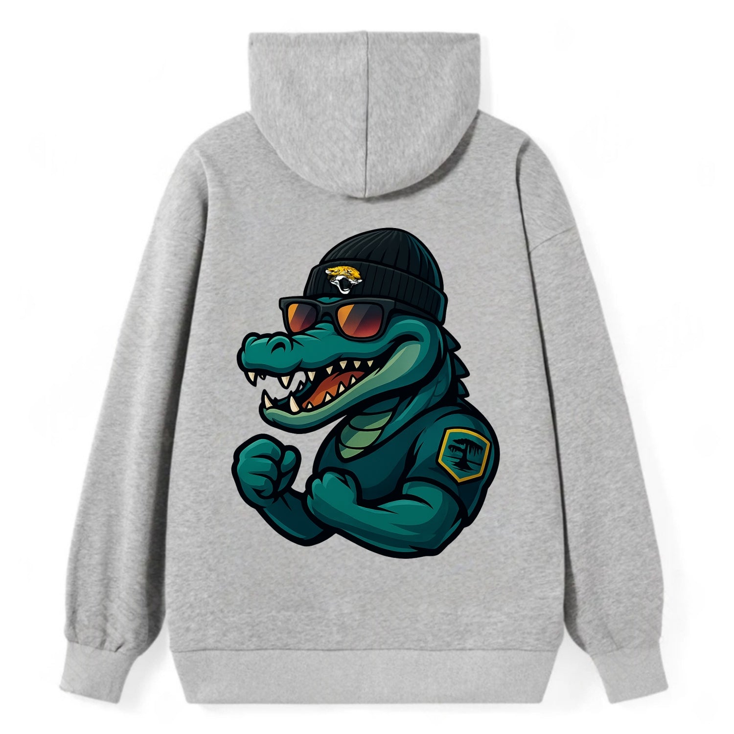 Jacksonville Alligator wearing Jaguars beanie with swamp patch and - Classic Pullover Hoodie - Grey