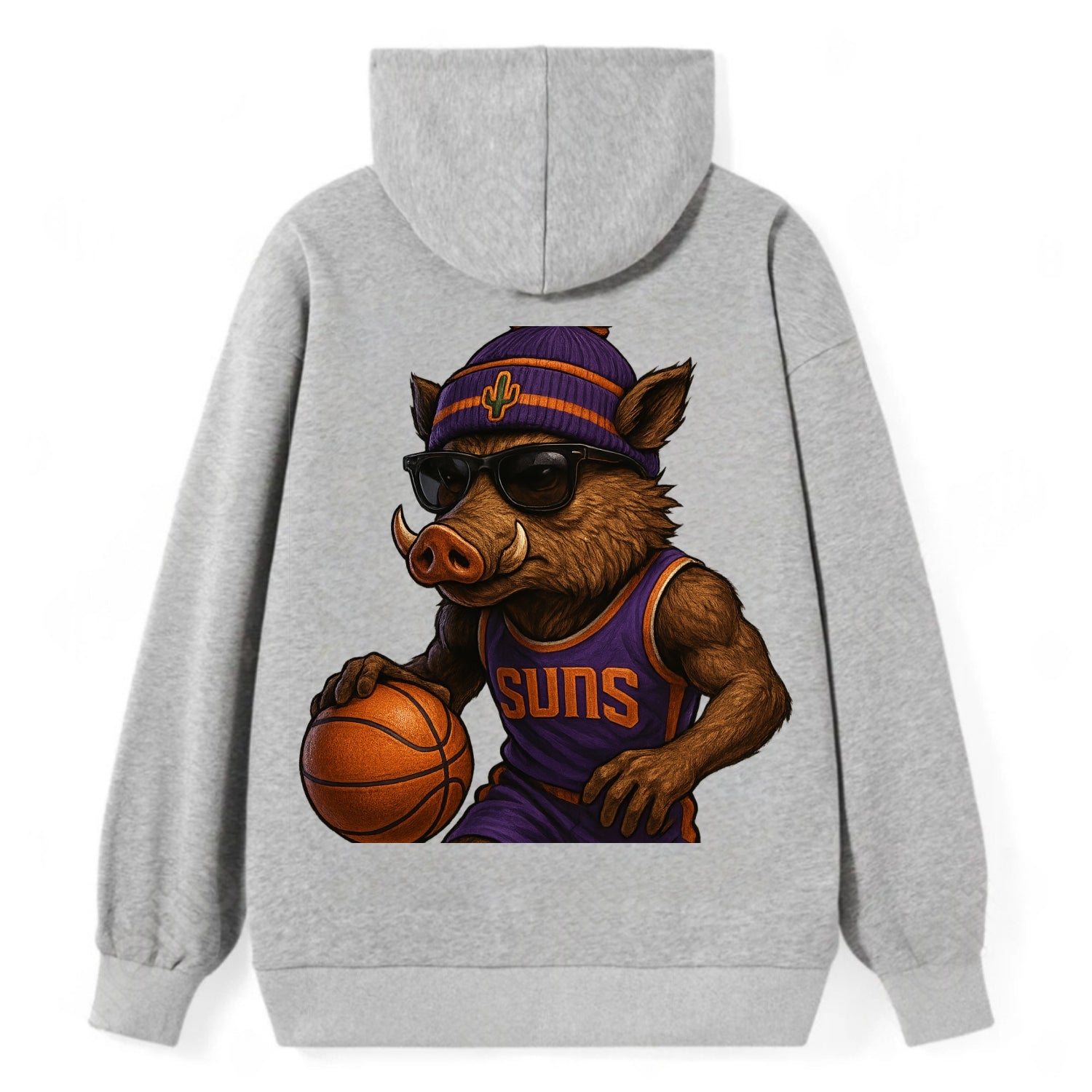 Phoenix Javelina wearing Suns beanie with cactus patch and wayfarer - Classic Pullover Hoodie - Grey