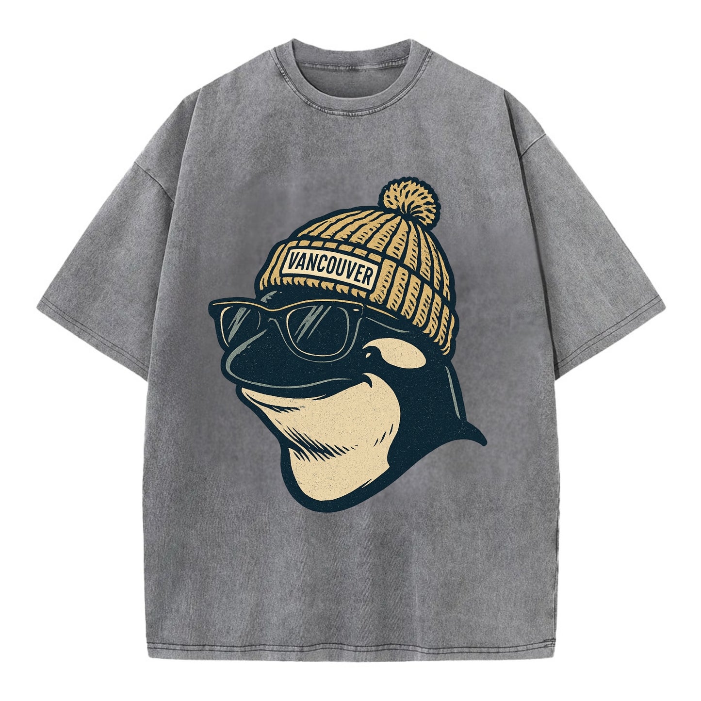 Vancouver Orca wearing Vancouver beanie - Vintage T-shirt - Grey