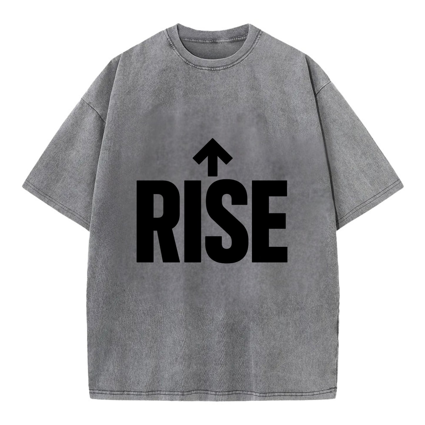 Bold typography design - "RISE" - getting up, ascending, elevating - Vintage T-shirt - Grey
