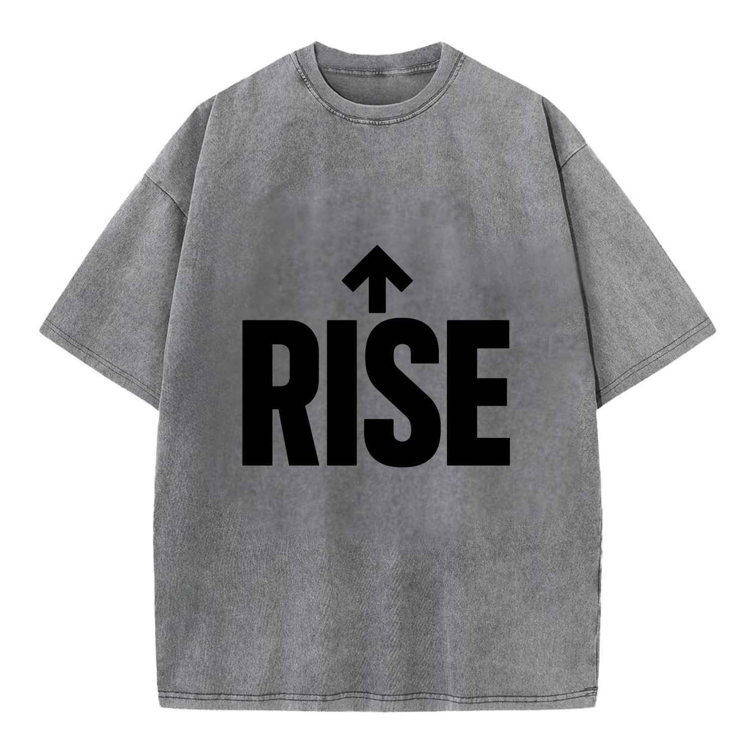 Bold typography design - "RISE" - getting up, ascending, elevating - Vintage T-shirt - Grey