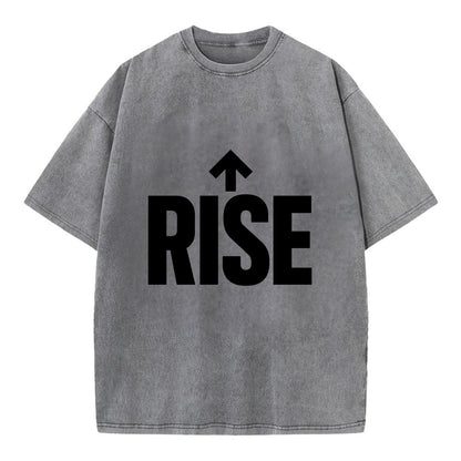 Bold typography design - "RISE" - getting up, ascending, elevating - Vintage T-shirt - Grey