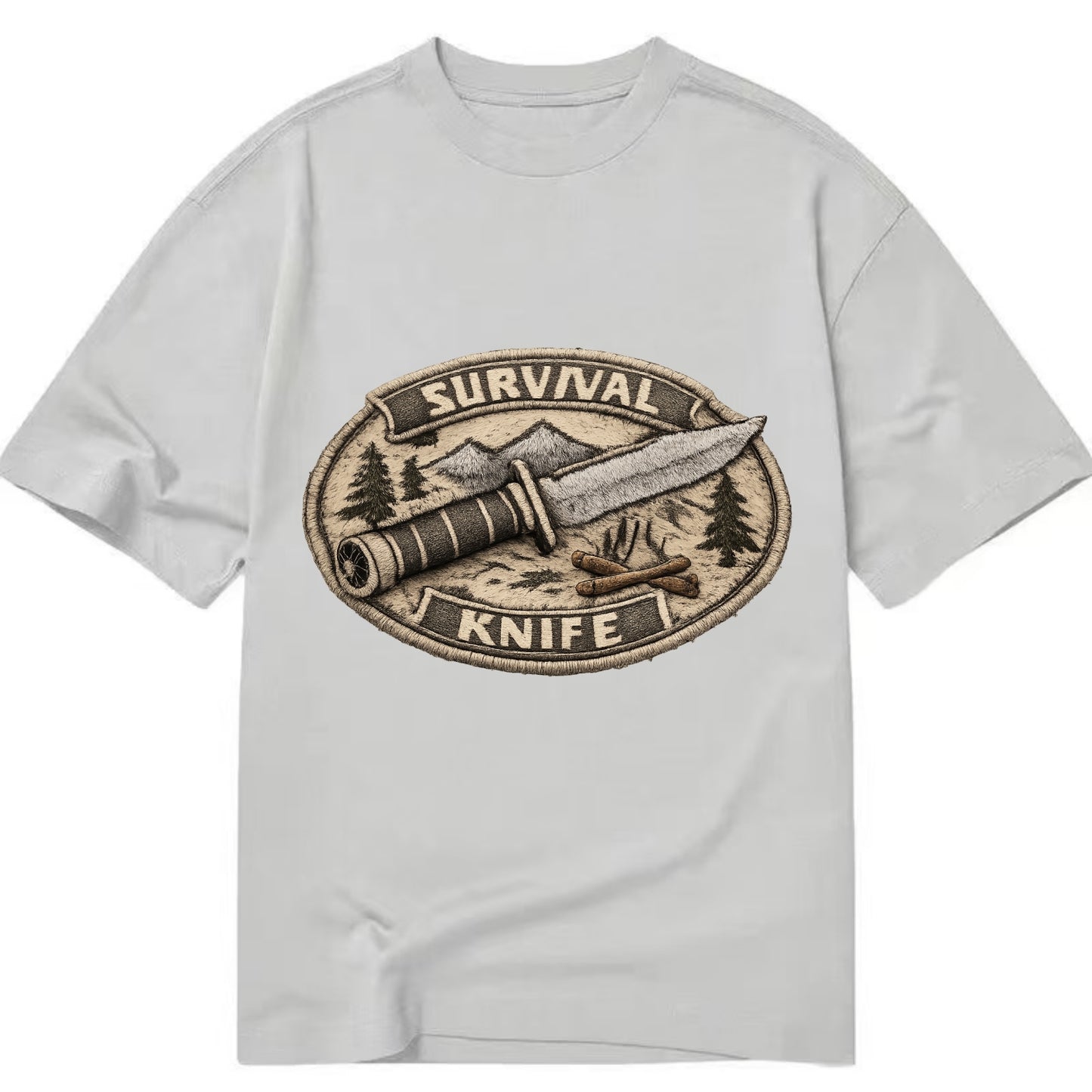 SURVIVAL KNIFE - fixed blade with compass in silver and black , bushcraft - Classic T-shirt - Grey