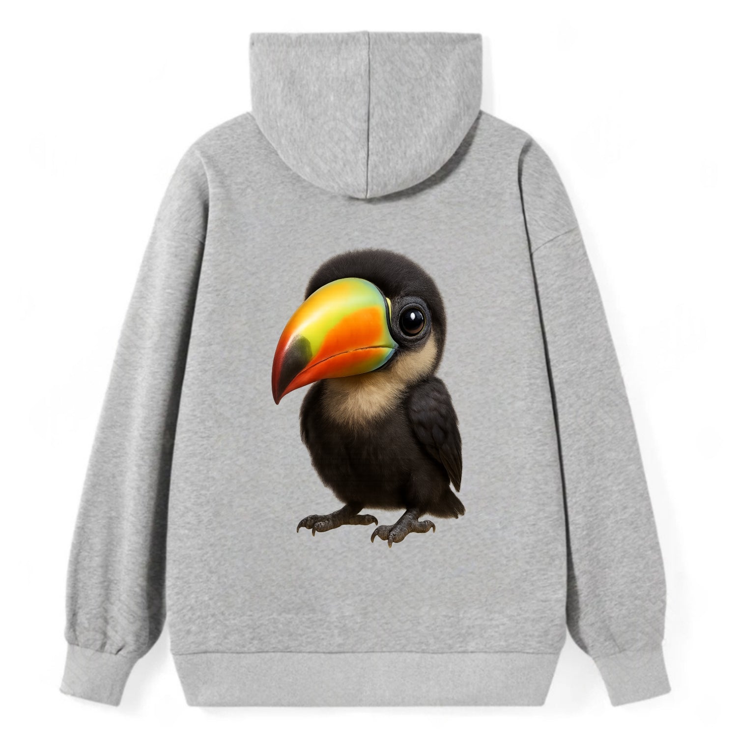 Baby Toucan - oversized colorful beak, black feathers, bright eyes, - Classic Pullover Hoodie - Grey