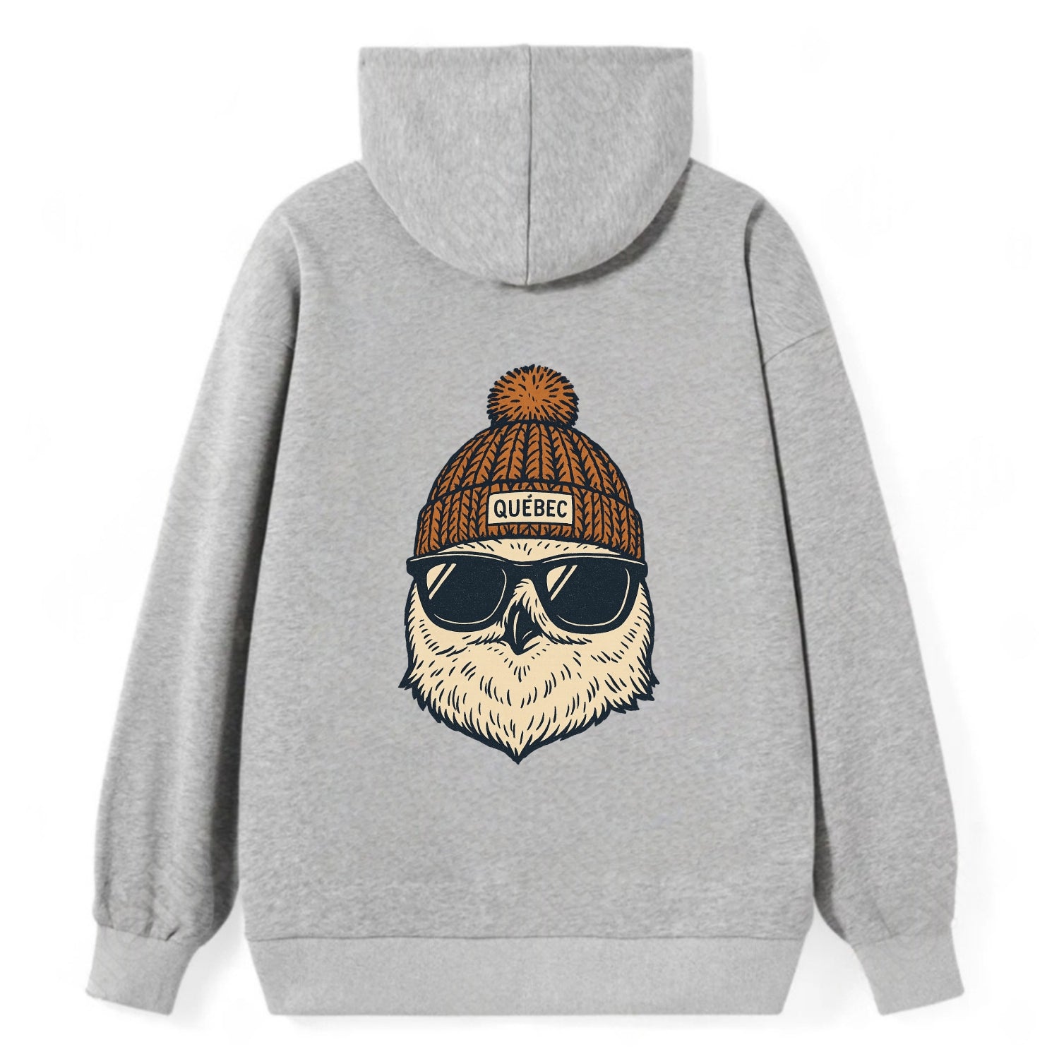 Quebec City Snowy Owl wearing Quebec beanie with pom pom and wayfarer - Classic Pullover Hoodie - Grey